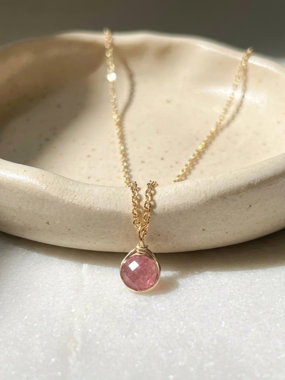 Gold Filled Dainty Pink Tourmaline Minimalist Layering Necklace